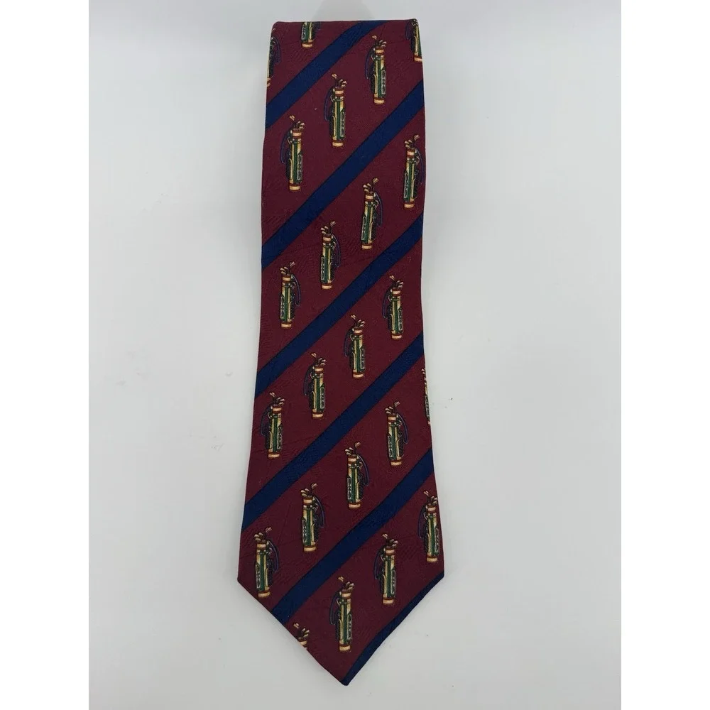 Tommy Hilfiger Golf Bag Red Men's Neck Tie 100% Italian Silk Blue Stripes